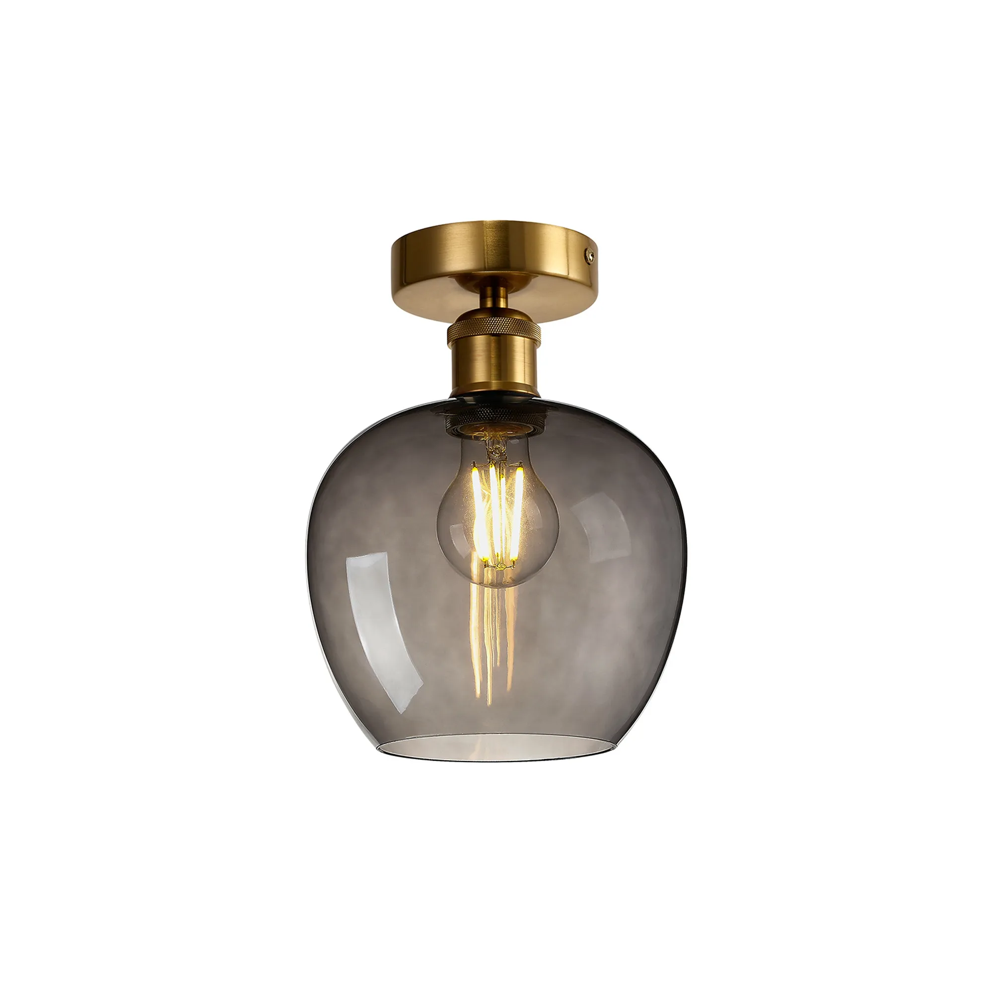 DK1130  Cawdor Flush Fitting, 1 Light E27, Gilt Bronze/Black/Smoke Wine Glass